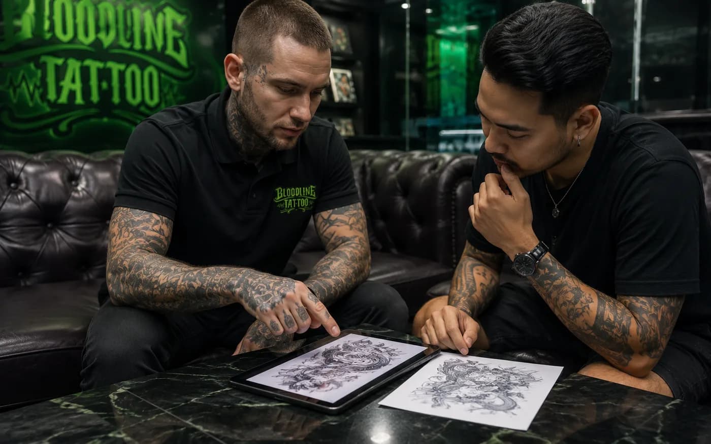 Appointment only tattoo studio interior in Bali