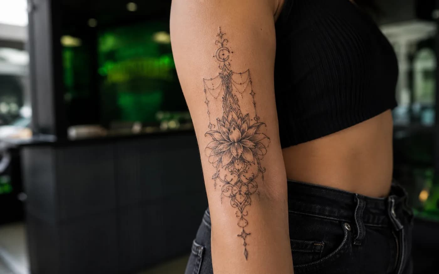 Tattoo artist consulting with client on design before booking in Bali